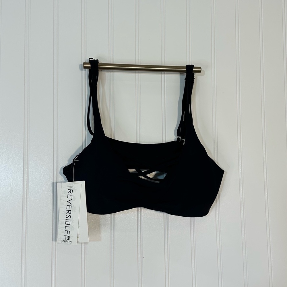 NWT TiniBikini Reversible Black Cross Bikini Top Size Small